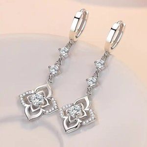 Fashion Zircon Four-leaf Clover Hoop Earrings For Women Exquisite 925 Sterling